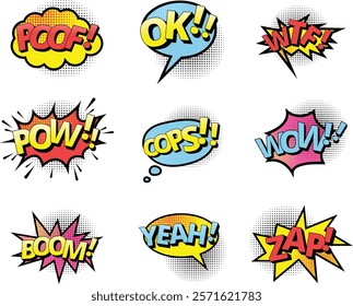 Pop art bubble expression text pack collection design 