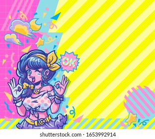 Pop art bubble girl
Girl and the backdrop is a modern abstract graphic retro 80s style.
Comic style vector illustration.