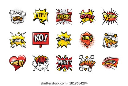 burbujas de arte pop conjunto de estilos detallado diseño de iconos expresión retro tema cómico Ilustración vectorial