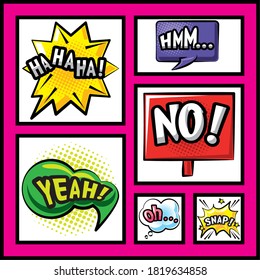 pop art bubbles detailed style collection of icons design of retro expression comic theme Vector illustration