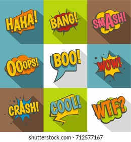 Pop art bubbles icon set. Flat style set of 9 pop art bubbles vector icons for web design