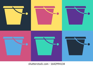 Pop art Bucket icon isolated on color background.  Vector Illustration