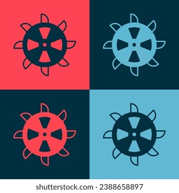 Pop art Bucket wheel excavator icon isolated on color background.  Vector