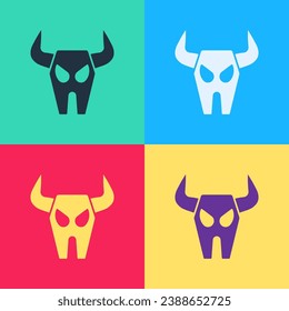 Pop art Buffalo skull icon isolated on color background.  Vector