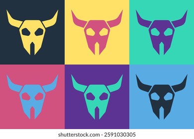 Pop art Buffalo skull icon isolated on color background.  Vector