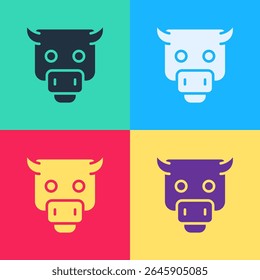 Pop art Bull ícone do mercado isolado no fundo da cor. Conceito de mercado de investimento financeiro e bolsista.  Vetor
