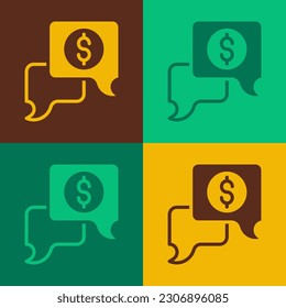 Pop art Business negotiations icon isolated on color background. Team work process. Business management teamwork meeting and brainstorming.  Vector