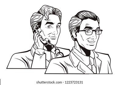 pop art businessman cartoon in black and white