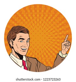 pop art businessman cartoon round icon
