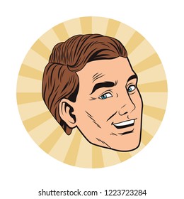 pop art businessman cartoon round icon