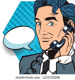 pop art businessman cartoon with speech bubble