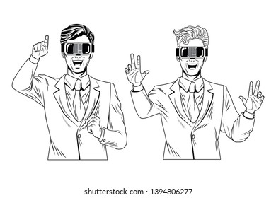 pop art businessman with virtual reality glasses
