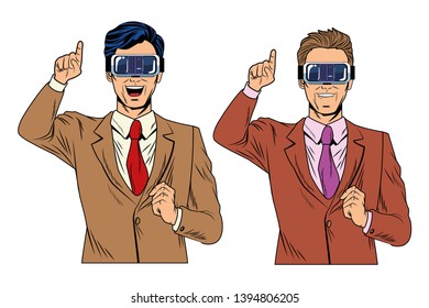 pop art businessmen with virtual reality glasses