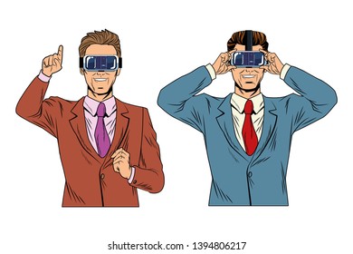 pop art businessmen with virtual reality glasses