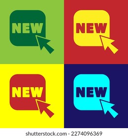 Pop art Button with an inscription New icon isolated on color background. Badge for price. Promo tag discount.  Vector Illustration