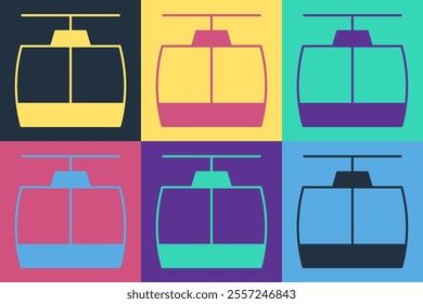 Pop art Cable car icon isolated on color background. Funicular sign.  Vector