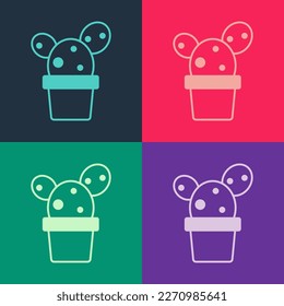 Pop art Cactus and succulent in pot icon isolated on color background. Plant growing in a pot. Potted plant sign.  Vector