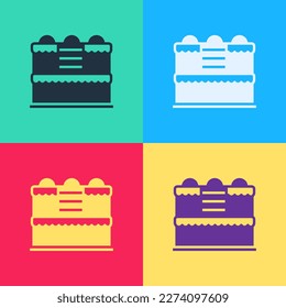 Pop art Cake icon isolated on color background. Happy Birthday.  Vector