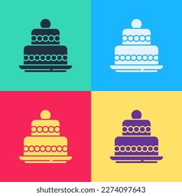 Pop art Cake icon isolated on color background. Happy Birthday.  Vector