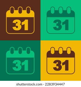 Pop art Calendar with Halloween date 31 october icon isolated on color background. Happy Halloween party.  Vector