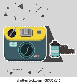  Pop art camera chic patches, camera cartoon vector