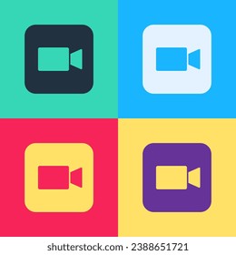 Icono de cámara de arte pop aislado en el fondo del color. Cámara de video. Signo de película. Proyector de película.  Vector
