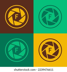 Icono de obturador de cámara de arte pop aislado en el fondo de color.  Vector