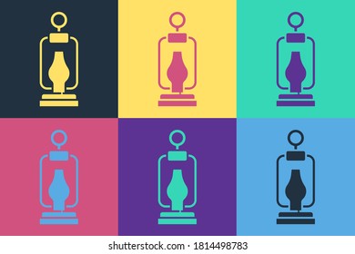 Pop art Camping lantern icon isolated on color background. Happy Halloween party.  Vector