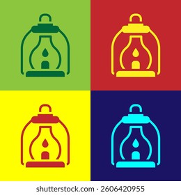 Pop art Camping lantern icon isolated on color background.  Vector