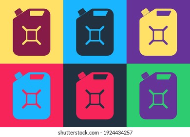 Pop art Canister for gasoline icon isolated on color background. Diesel gas icon.  Vector