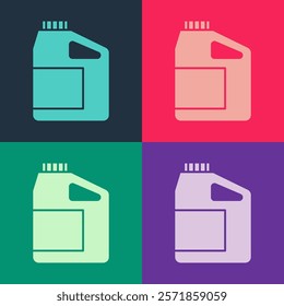 Pop art Canister for motor machine oil icon isolated on color background. Oil gallon. Oil change service and repair. Engine oil sign.  Vector