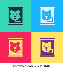 Pop art Canned food icon isolated on color background. Food for animals. Pet food can. Dog bone sign.  Vector