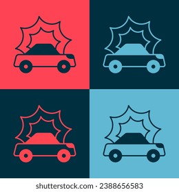 Pop art Car accident icon isolated on color background. Insurance concept. Security, safety, protection, protect concept.  Vector