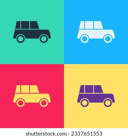Pop art Car icon isolated on color background. Front view.  Vector