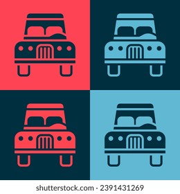 Pop art Car icon isolated on color background. Front view.  Vector