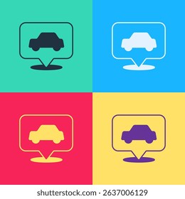 Pop art Car service icon isolated on color background. Auto mechanic service. Repair service auto mechanic. Maintenance sign.  Vector