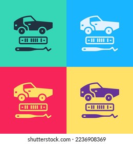 Pop art Car theft icon isolated on color background.  Vector