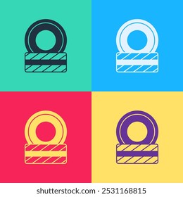 Pop art Car tire wheel icon isolated on color background.  Vector