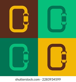 Pop art Carabiner icon isolated on color background. Extreme sport. Sport equipment.  Vector