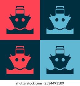 Pop art Cargo ship icon isolated on color background.  Vector