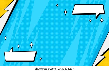 pop art cartoon background template in blue color with blank speech bubble