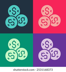 Pop art Casino chip with dollar symbol icon isolated on color background. Casino gambling.  Vector