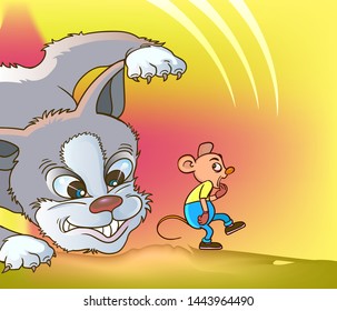 Pop art cat and rat,colorful poster,  vector comics illustration