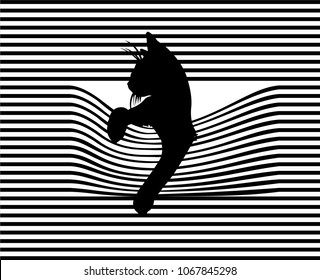 Pop art cat. Striped background. Vector illustration. svg