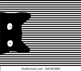 Pop art cat. Striped background. Vector illustration.