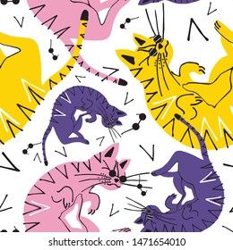 pop art cats pattern design, cartoon cats vector 
