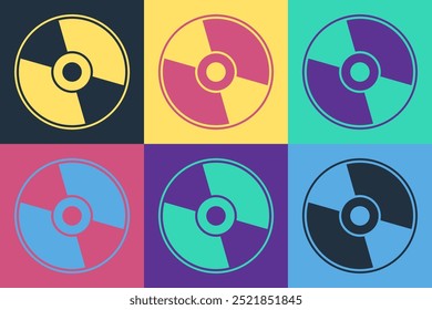 Pop-Art-CD- oder -DVD-Symbol einzeln auf farbigem Hintergrund. CD-Zeichen.  Vektorgrafik