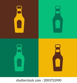 Pop art Champagne bottle icon isolated on color background. Merry Christmas and Happy New Year.  Vector