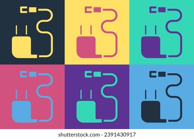 Pop art Charger icon isolated on color background.  Vector Illustration