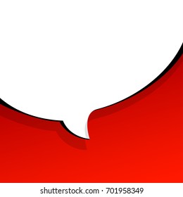 Pop art chat bubble in comics book style, blank layout template with halftone dots, comic speech bubble. Clouds beams and isolated dots pattern. Thoughts bubble in pop art comics style on red.